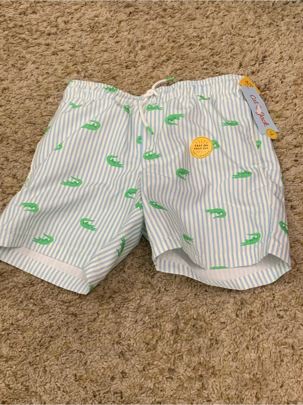 Striped Swim Shorts with Green Crocodile Print